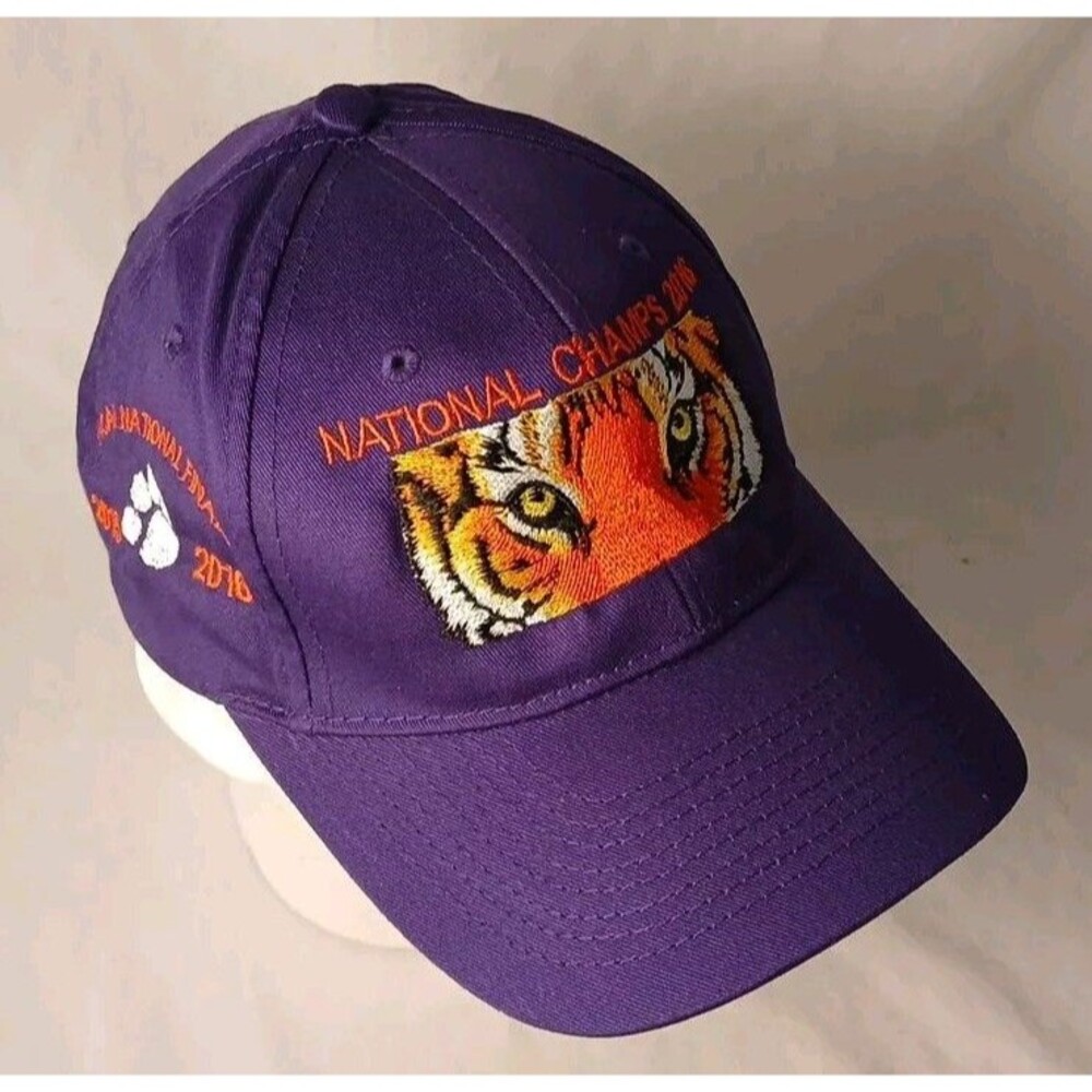 Clemson Tigers National Champs Purple Embroidered Tiger Strapback Hat/Cap-NEW!